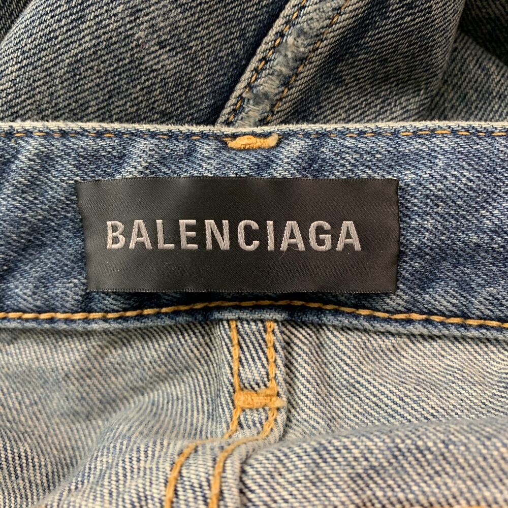 BALENCIAGA Size 6 Blue Grey Cotton Distressed Pencil Long Skirt - Picture 5 of 7
